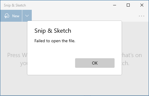 Snip & Sketch failed to open the file