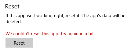 reset app error 0x80070422