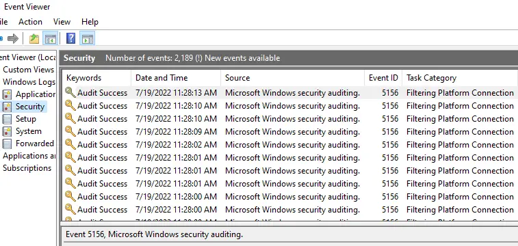 windows filtering platform event id 5156