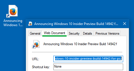 web document tab missing url properties