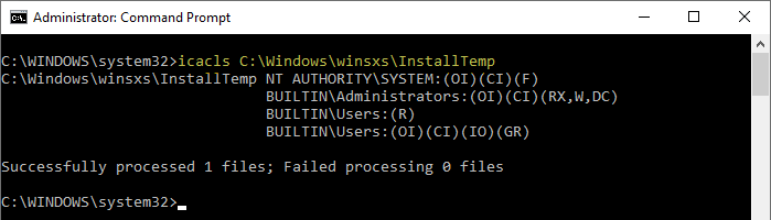 icacls installtemp - vc++ error 1935