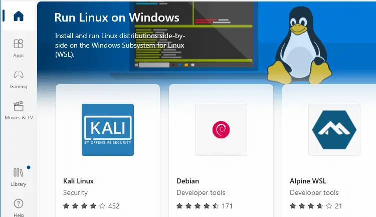 linux distro microsoft store