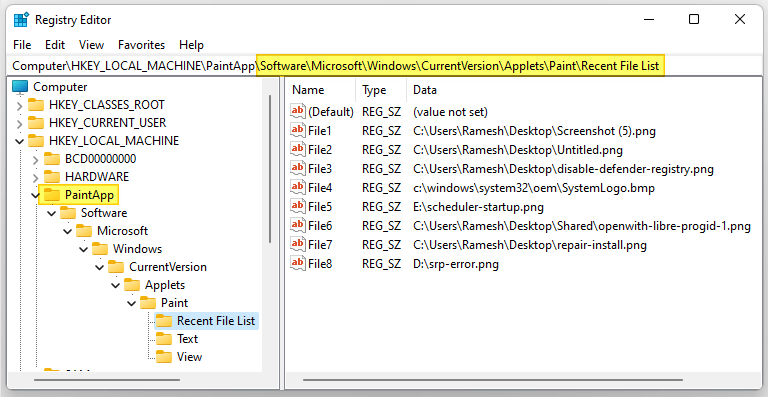 clear mspaint recent history windows 10/11 - hive