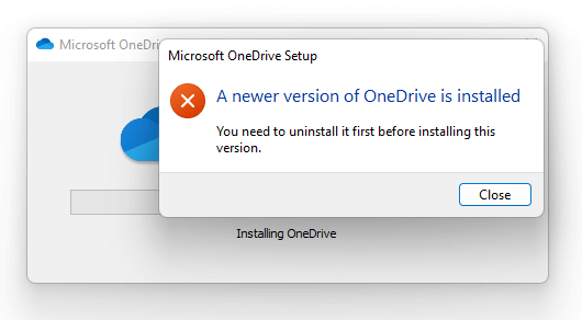 onedrivesetup new version installed