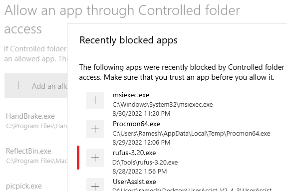 rufus error access is denied - defender controlled folder access