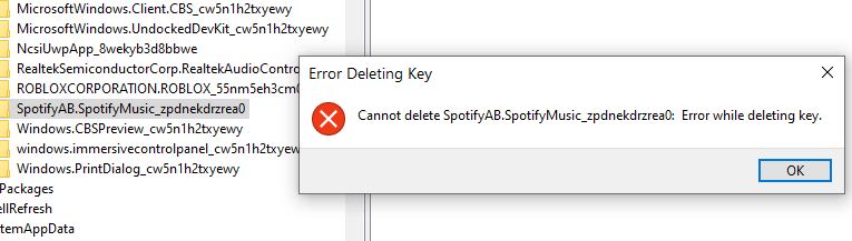 spotify delete registry key error