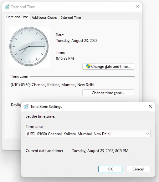 time zone settings grayed out