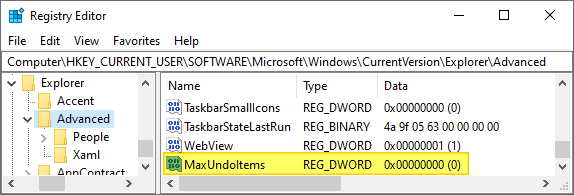 disable undo and redo file operations in windows