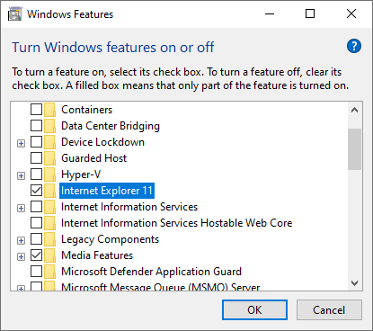 internet explorer missing in optional windows features