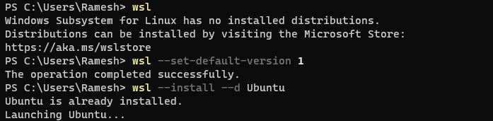 Windows Subsystem for Linux has no installed distributions