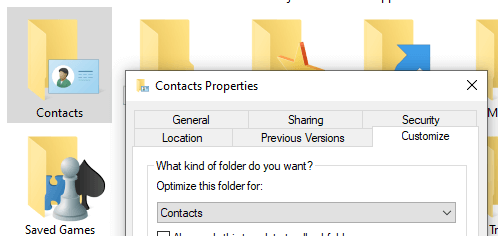 contacts folder customize tab