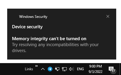 memory integrity notification