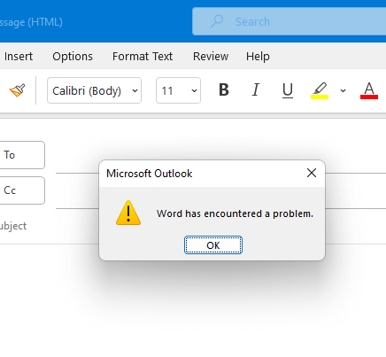 paint paste to word or outlook error - encountered a problem