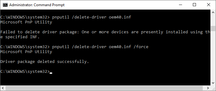 pnputil delete driver force