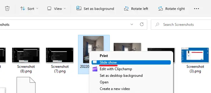 add slideshow context menu for image files