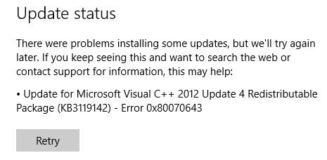 vc++ 2012 redistributables - fatal error 