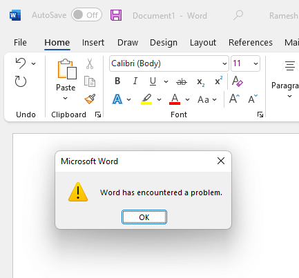 paint paste to word or outlook error - encountered a problem