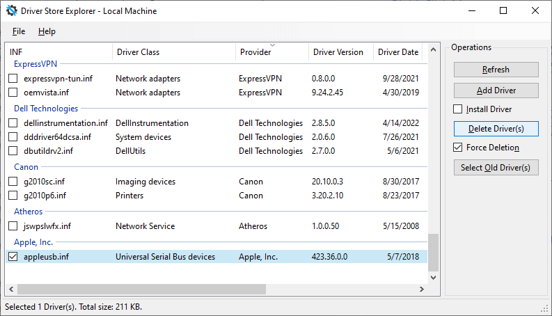 uninstall driver using Driver Store Explorer