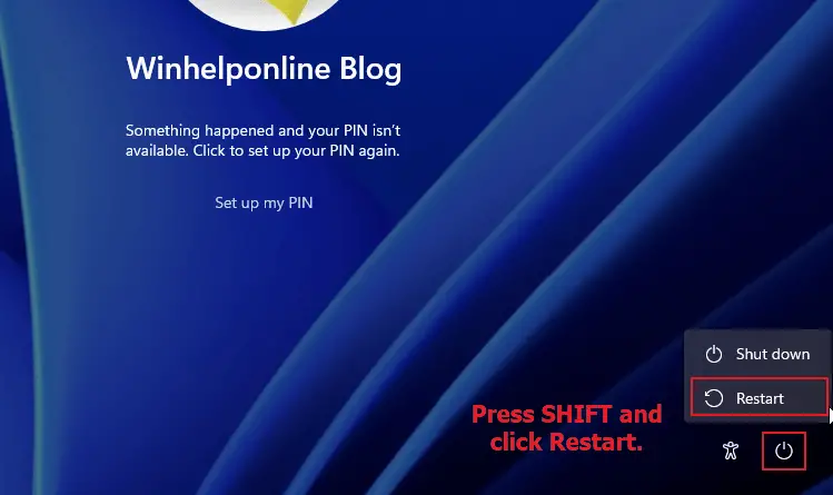 shift + restart to winre from sign-in screen