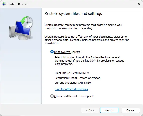 undo system restore rollback