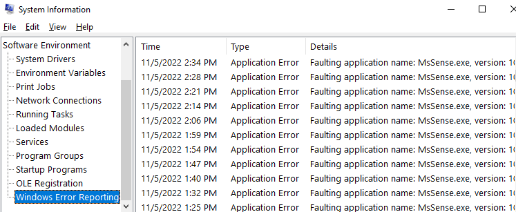 defender atp crash (sense - mssense.exe)