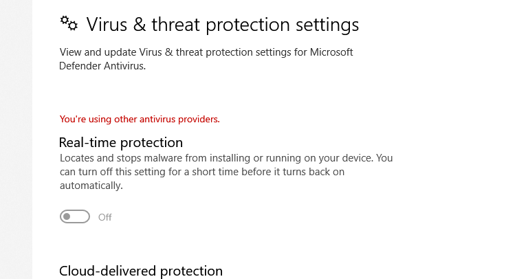 microsoft defender antivirus snoozed - other antivirus providers