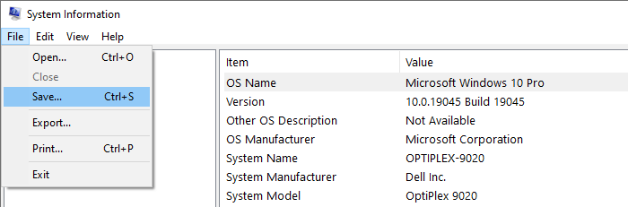 msinfo32 save report