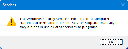 securityhealth service not starting