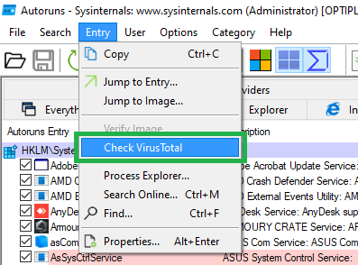 autoruns check virus total