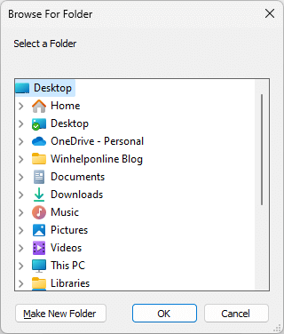 browse for folder shows only desktop