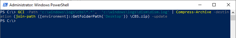 powershell collect cbs and dism logs into a .zip file