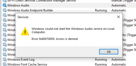 audiosrv error 0x80070005 