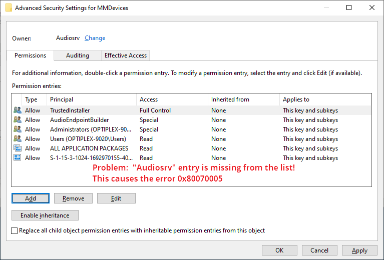 audiosrv error 0x80070005