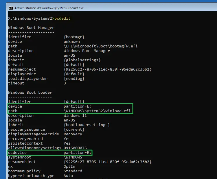 bcdedut find windows drive letter osdevice
