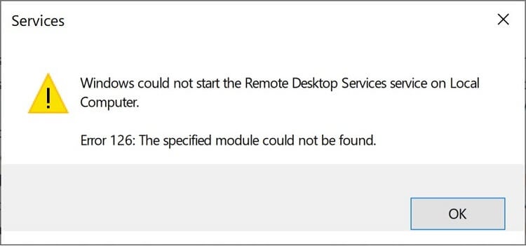 remote desktop service error 126