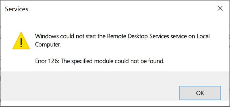 remote desktop service error 126