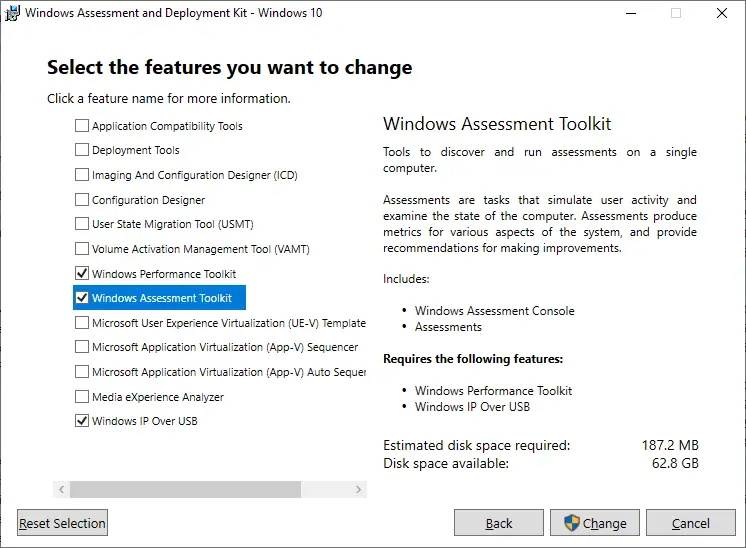 Windows Assessment and Deployment Kit (Windows ADK) setup screen