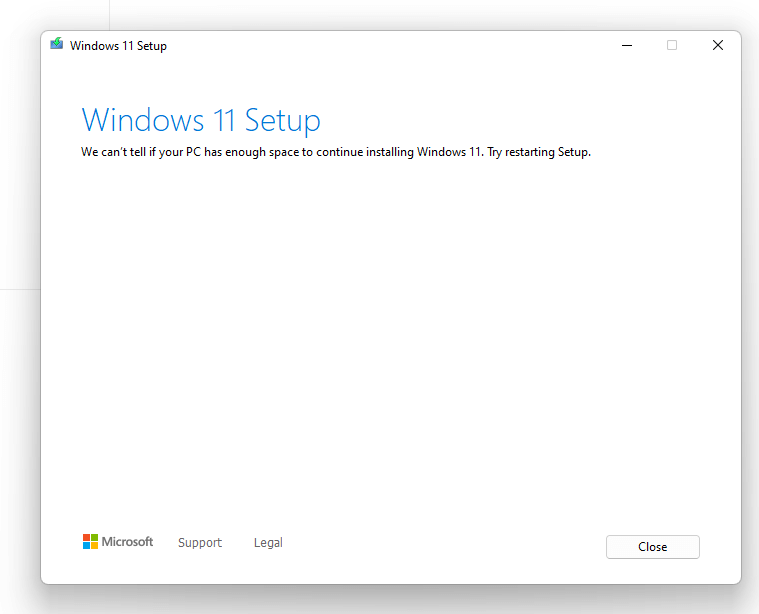 0x80070001 - not enough disk space windows 11