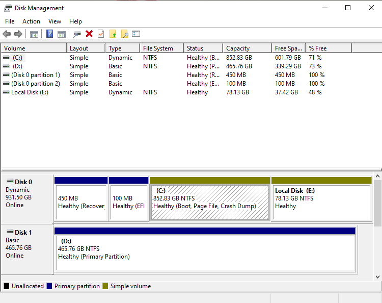 disk management dynamic disk type