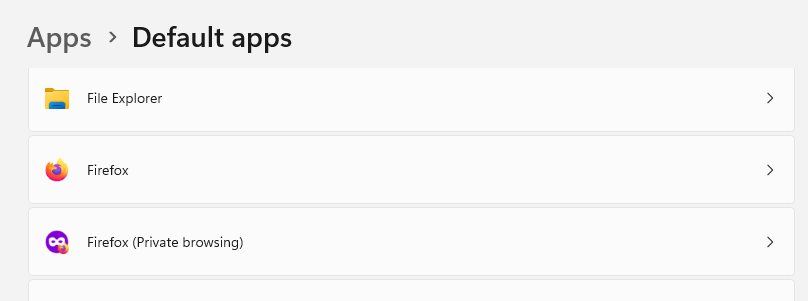 firefox private browsing - default apps