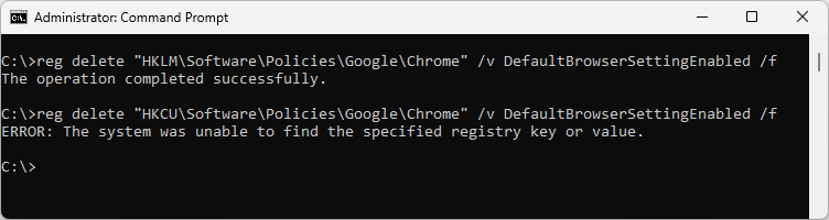 chrome check default browser startup - remove gpo registry