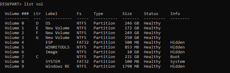 diskpart list volume