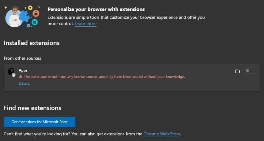 chrome/edge unremovable "apps" extension