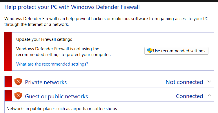 windows firewall unsafe settings - reset