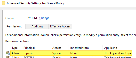 firewallpolicy permissions mpssvc