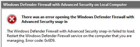 windows firewall error Error 0x6d9 - There are no more endpoints available from the endpoint mapper