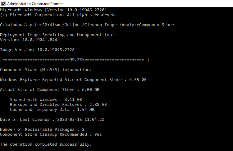 dism analyzecomponentstore