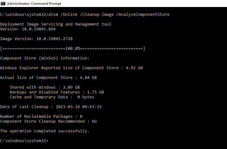 dism analyzecomponentstore