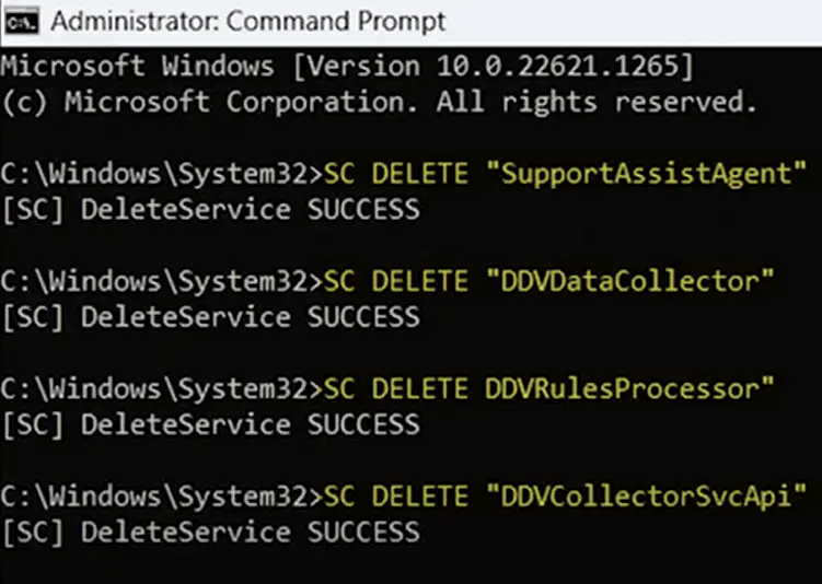 delete dell supportassist services