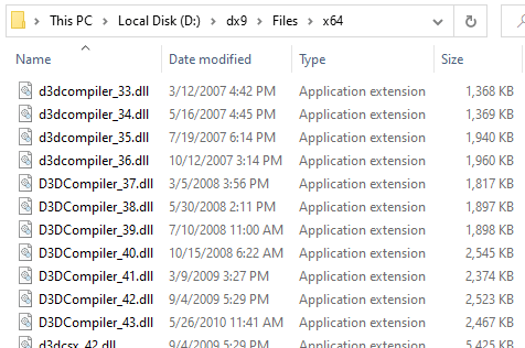 list of DLLs in DirectX end-user runtime setup